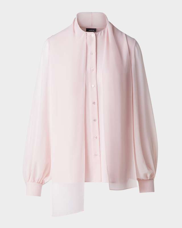 Button-Down Silk Georgette Scarf Blouse